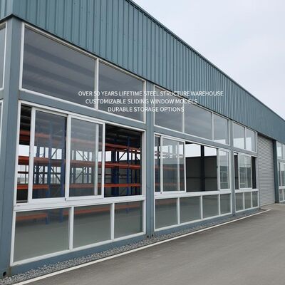 Over 50 Years Lifetime Steel Structure Warehouse Customizable Sliding Window Models Providing and Durable Storage Options