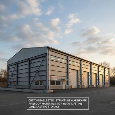 Customizable Steel Structure Warehouse Fireproof Materials Used Over 50 Years Lifetime and Long Lasting Storage Building