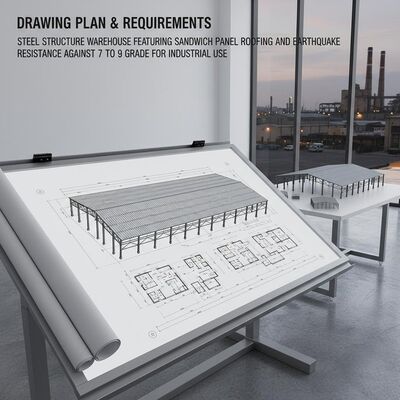Drawing Plan s Requirments Steel Structure Warehouse Featuring Sandwich Panel Roofing and Earthquake Against 7 to 9 Grade for Industrial